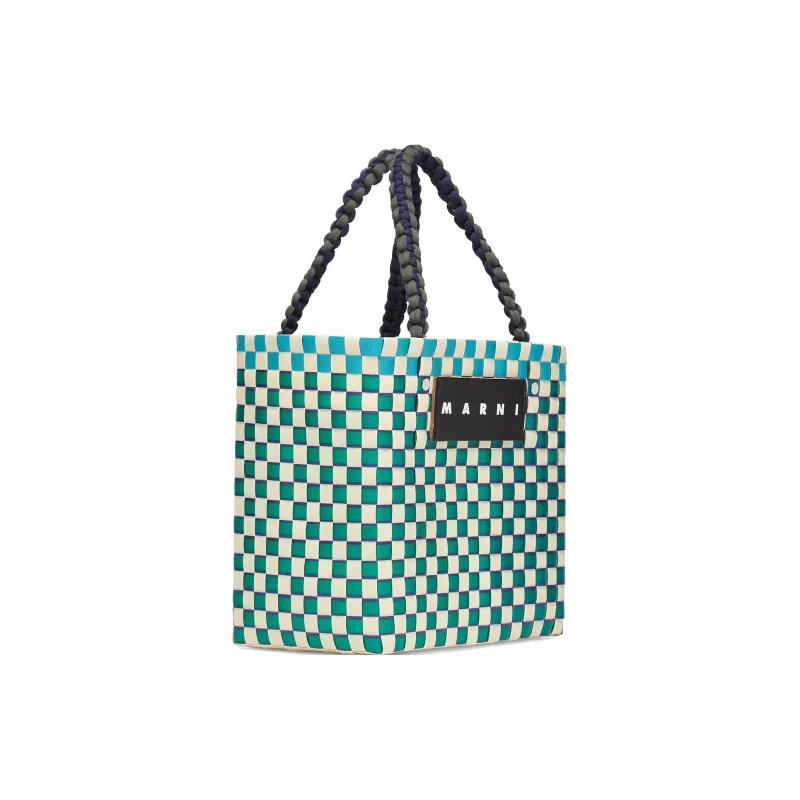 MARNI Basket Series Polypropylene With Cow Leather Tote Bag Shopping Bag Handbag Women's Light Blue-1
