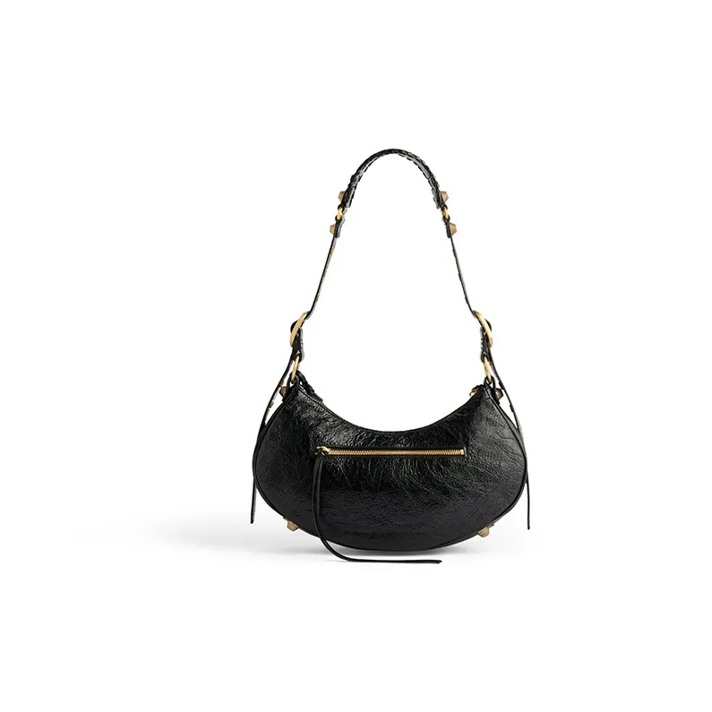 Balenciaga Le Cagole Cow Leather Crescent Bag, Dumpling Bag, Biker Bag, Shoulder Bag, Handbag Small Size Women's Black-3