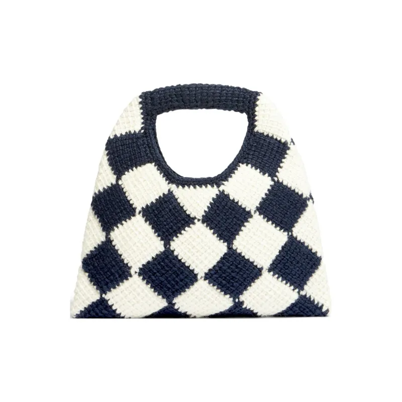 MARNI Acrylic Knitted Fabric Basket Bag Handbag Small Size Women's White/Blue-2