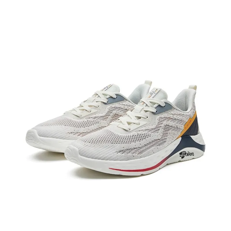 Erke Cushioned Anti-Slip Wear-Resistant Breathable Lightweight Low-Top Running Shoes Men's White Yellow-1