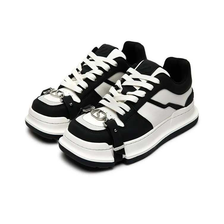 ABCICEY Slip Resistant Low Top Skateboard Shoes Unisex Black White-1