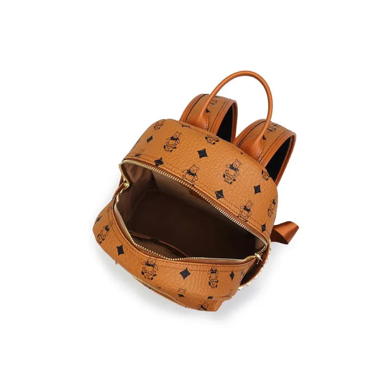 Disney Winnie The Pooh Series PU Bonded Synthetic Leather Backpack Medium Size Women's Brown-5