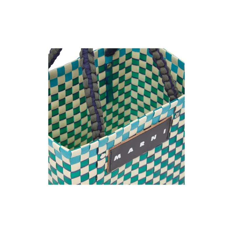 MARNI Basket Series Polypropylene With Cow Leather Tote Bag Shopping Bag Handbag Women's Light Blue-3