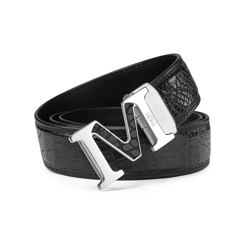 FAIRWHALE Brand Large Logo Stainless Steel High End Automatic Buckle Crocodile Leather Belts Men's Width 3.5CM-2