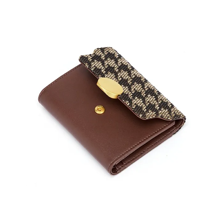 Simvay Clos Fabric, Synthetic Leather Wallet, Coin Purse, Card Holder, Document Bag, Wallet Regular Women's Brown-5