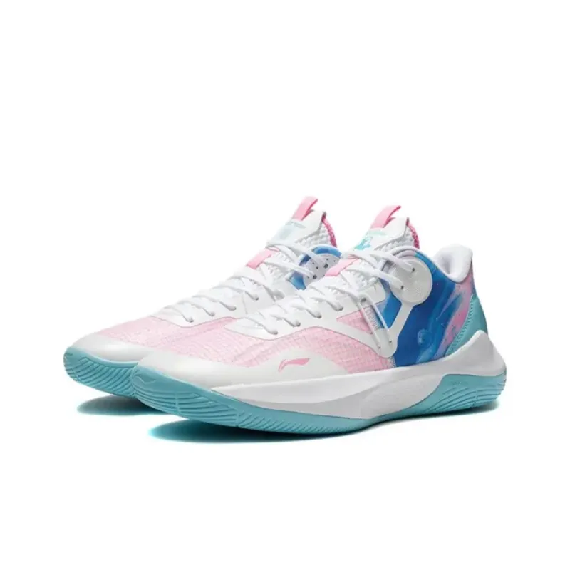 LiNing Sonic 9 Team Cushioning Breathable Rebound Low-Top Basketball Shoes Men's White Pink-2