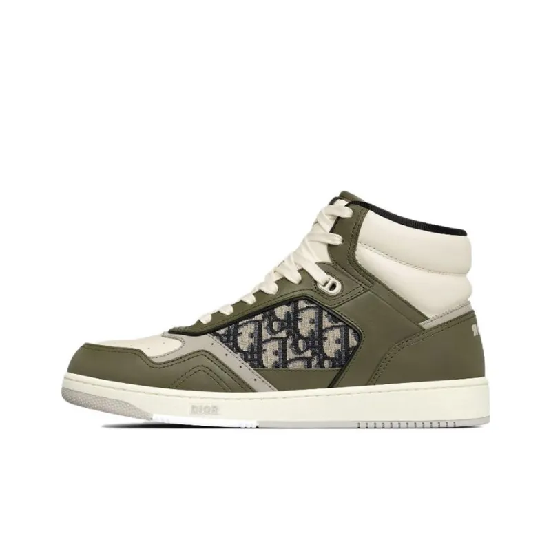 DIOR B27 High Olive And Cream Smooth Calfskin With Beige And Black DIOR Oblique Jacquard-0