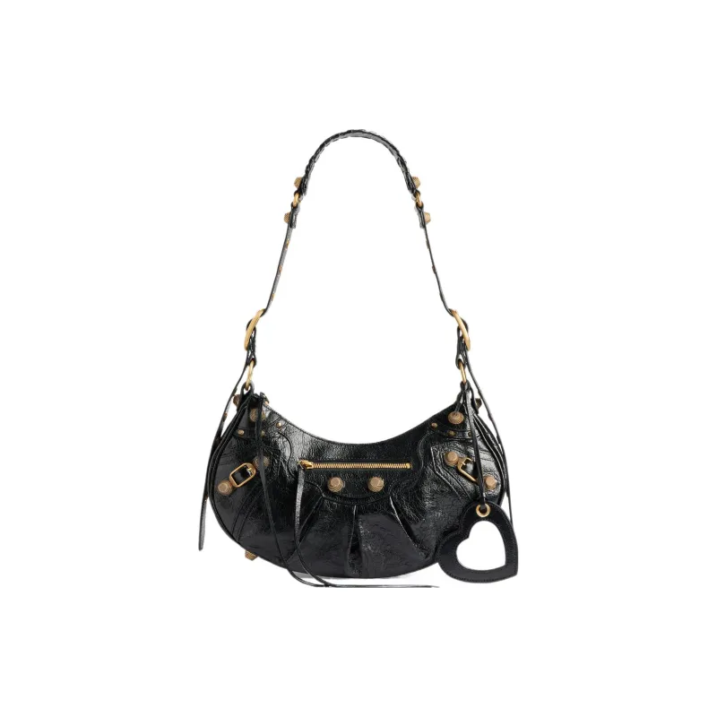 Balenciaga Le Cagole Cow Leather Crescent Bag, Dumpling Bag, Biker Bag, Shoulder Bag, Handbag Small Size Women's Black-0