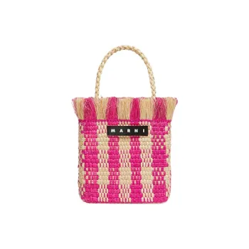 MARNI Palm Fiber With Cow Leather Basket Bag Handbag Small Size Women's Pink/Natural