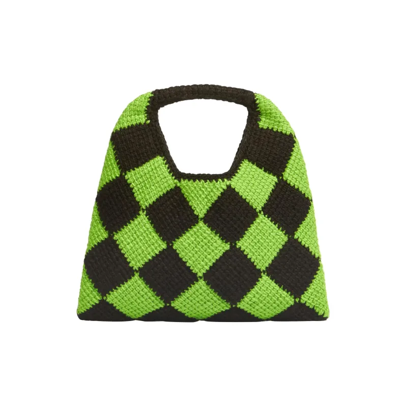 MARNI Acrylic With Cow Leather Basket Bag Handbag Small Size Women's Green/Black-2