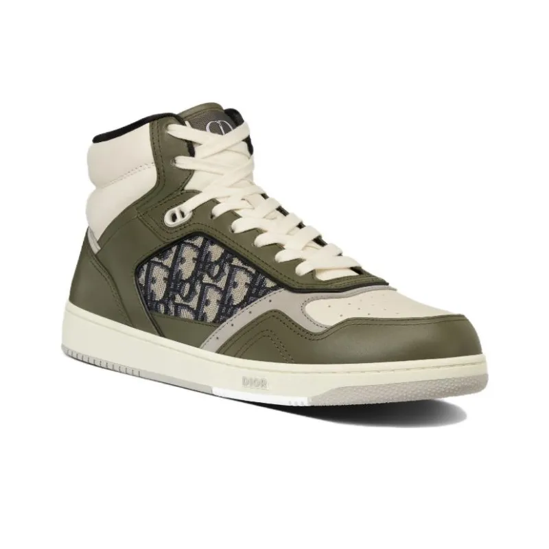 DIOR B27 High Olive And Cream Smooth Calfskin With Beige And Black DIOR Oblique Jacquard-1