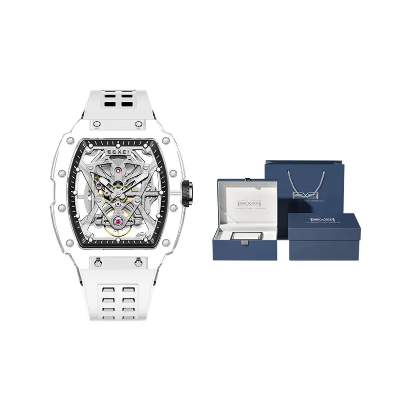 BEXEI Rin Chie Collection Automatic Mechanical Movement Rubber Strap Watch Men's Watches Cut Out Dial-4