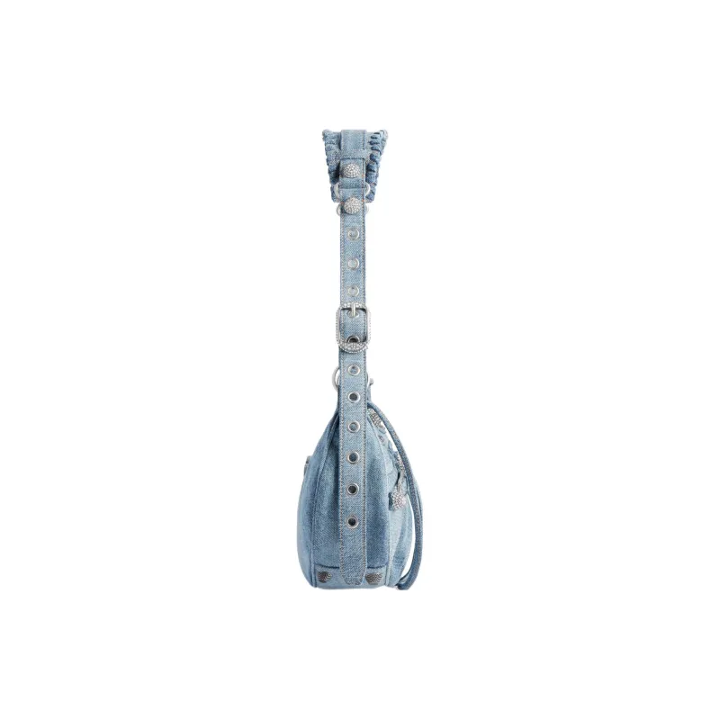 Balenciaga Le Cagole Shoulder Bag Small Blue Denim Wash With Rhinestones-2