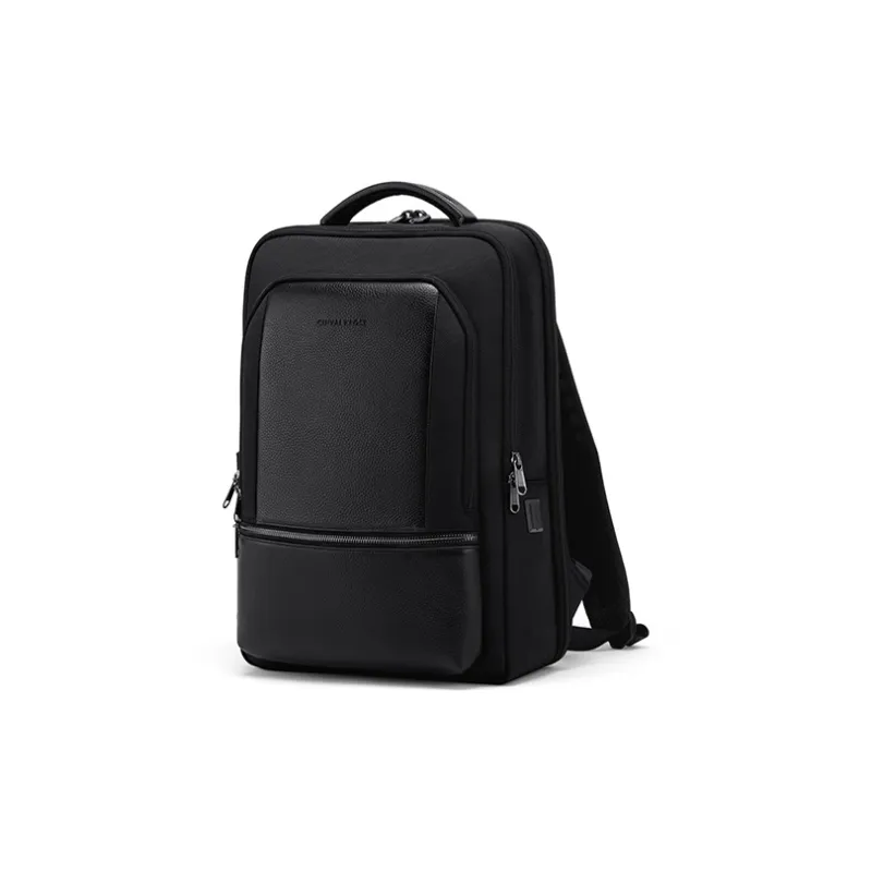 Simvay Clos Fabric With Cow Leather Backpack Laptop Bag Travel Bag Large Size Men's Black-2