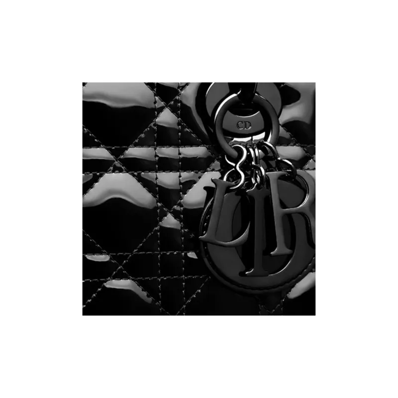 DIOR Lady Dior Shiny Patent Leather Cow Leather Daisie Bag Handbag Shoulder Bag Crossbody Bag Small Size Women's Black-4