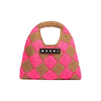 MARNI Acrylic Knitted Fabric Basket Bag Handbag Mini Women's Pink/Brown