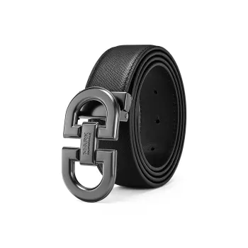 FAIRWHALE Solid Color Stamped Plate Buckle Cow Leather Belts Men's