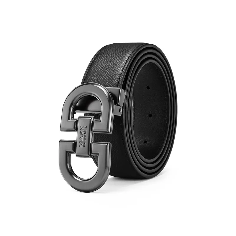 FAIRWHALE Solid Color Stamped Plate Buckle Cow Leather Belts Men's-0