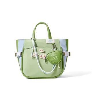 Sound For Life Fabric With PU Tote Bag Shopping Bag Handbag Shoulder Bag Large Size Women's Green