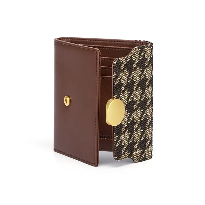 Simvay Clos Fabric, Synthetic Leather Wallet, Coin Purse, Card Holder, Document Bag, Wallet Regular Women's Brown-4