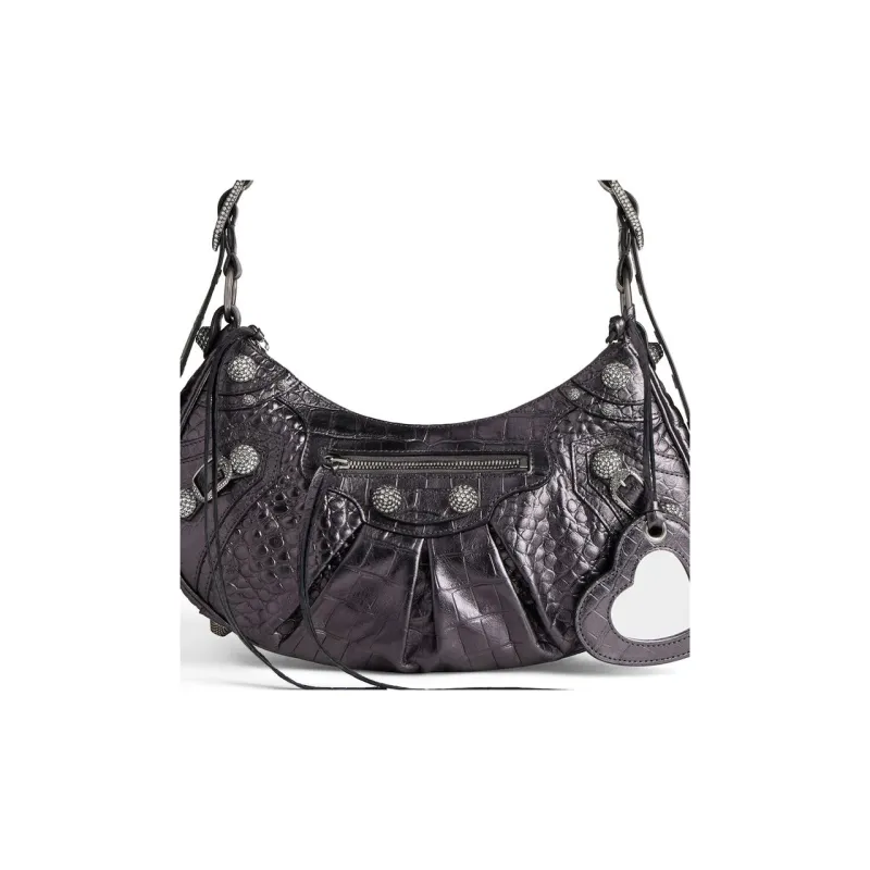 Balenciaga Le Cagole Cow Leather Dumpling Bag Crescent Moon Bag Crossbody Bag Shoulder Bag Women's Dark Gray-4