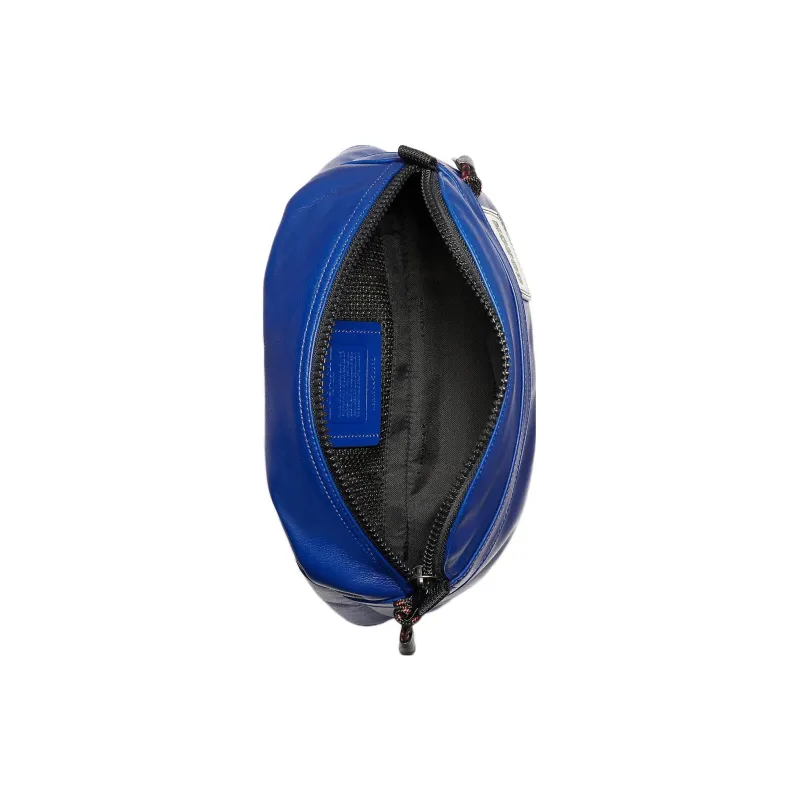 COACH Pacer Leather Fanny Pack Shoulder Bag Sling Bag Large Size Men's Sports Blue & Black Copper Zip Closure-2