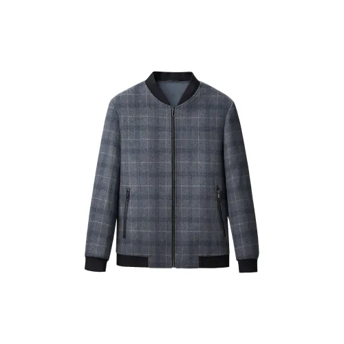 HLA Jackets Men Dark Gray Plaid R6