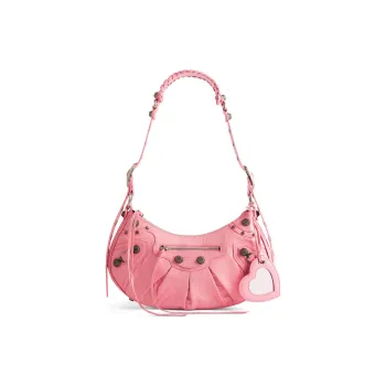 Balenciaga Sheepskin Biker Bag Dumpling Bag Crescent Moon Bag Shoulder Bag Crossbody Bag Small Size Women's Pink