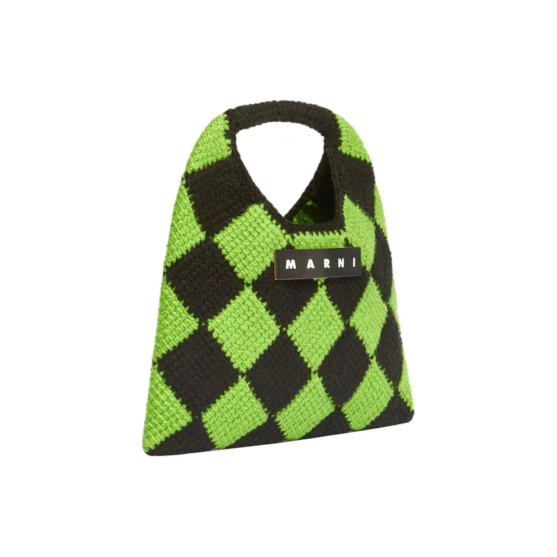 MARNI Acrylic With Cow Leather Basket Bag Handbag Small Size Women's Green/Black-1