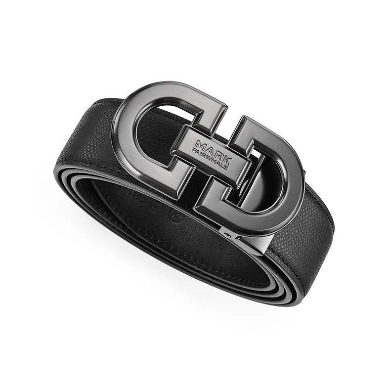 FAIRWHALE Solid Color Stamped Plate Buckle Cow Leather Belts Men's-3