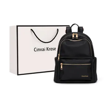 Simvay Clos Canvas Backpack Laptop Bag Travel Bag Medium Size Women's Black/Ecru