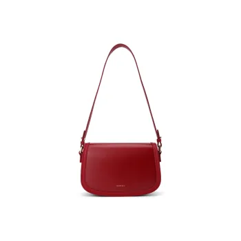 HONGU Cow Leather Shoulder Bag Women's Dark Red/Brown/Pitch Black
