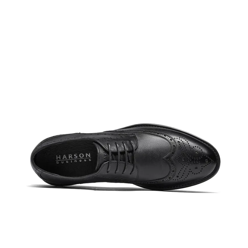 HARSON Dress Shoes Men Low Top Black/Yellow Brown-2