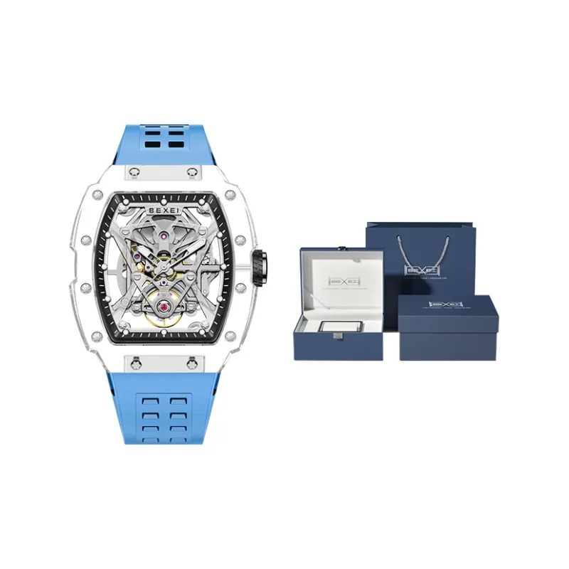 BEXEI Rin Chie Collection Automatic Mechanical Movement Rubber Strap Watch Men's Watches Cut Out Dial-12
