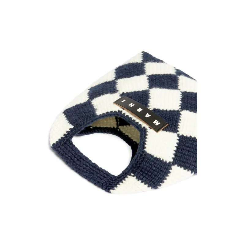 MARNI Acrylic Knitted Fabric Basket Bag Handbag Small Size Women's White/Blue-3