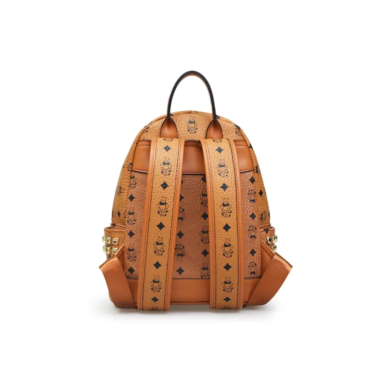 Disney Winnie The Pooh Series PU Bonded Synthetic Leather Backpack Medium Size Women's Brown-3
