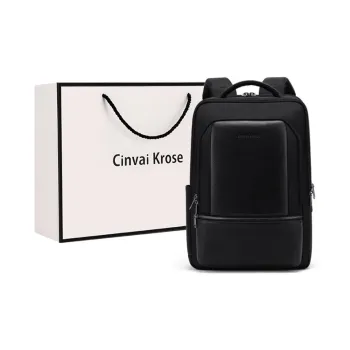 Simvay Clos Fabric With Cow Leather Backpack Laptop Bag Travel Bag Large Size Men's Black