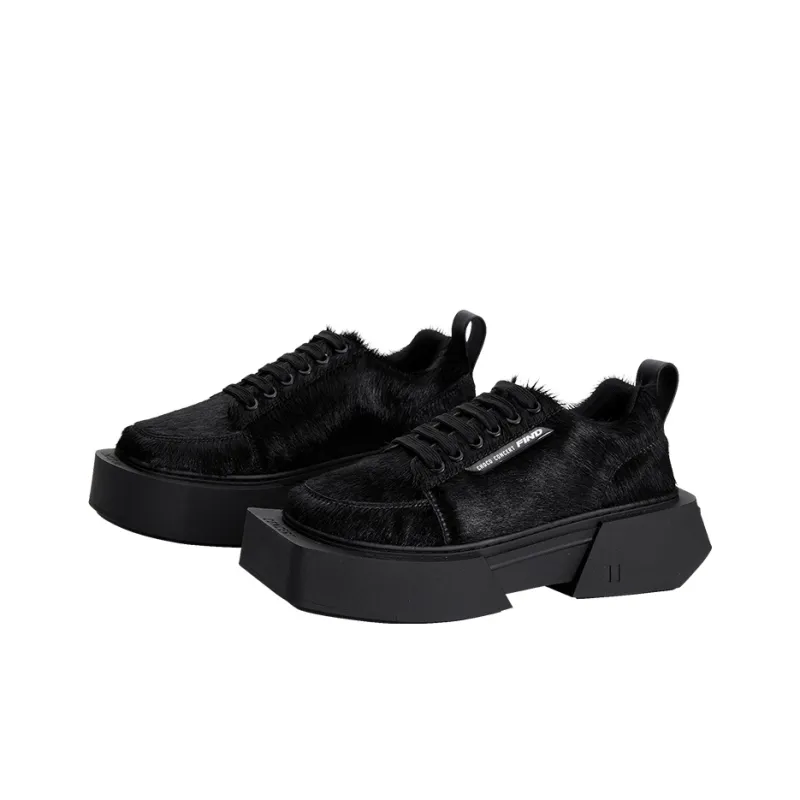 CHOCO CONCERT Anti Slip Wear Resistant Breathable Supportive Height Increasing Low Top Platform Shoes Unisex All Black-2