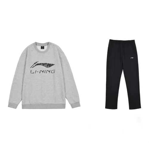 LINING Sports Fashion Collection Casual Sportswear Men Set Light Heather Gray+Black