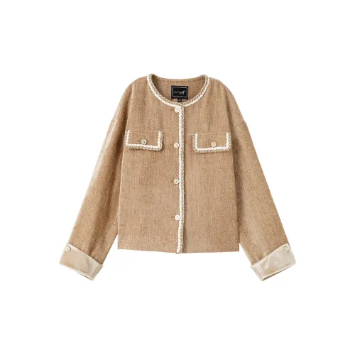 OUNIXUE Cropped Coats Women's Khaki