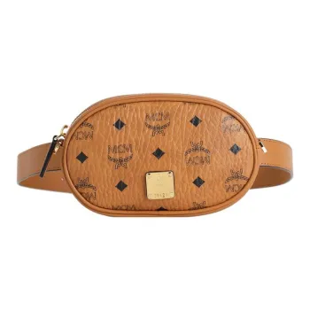 MCM Essential Visetos Origina Leather Crossbody Bag With Chain Fanny Pack Women's Cognac