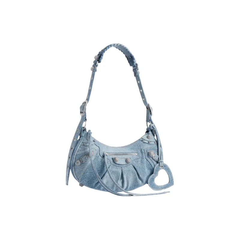 Balenciaga Le Cagole Shoulder Bag Small Blue Denim Wash With Rhinestones-1