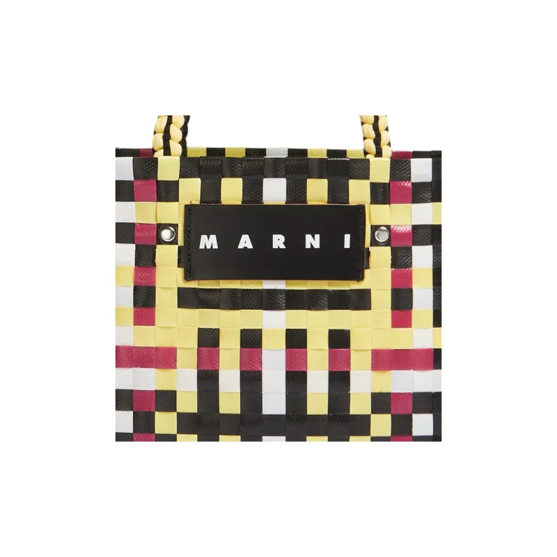 MARNI Basket Series Polypropylene With Cow Leather Tote Bag Shopping Bag Handbag Women's Yellow/Black-4