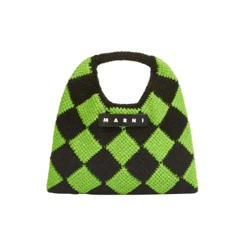 MARNI Acrylic With Cow Leather Basket Bag Handbag Small Size Women's Green/Black