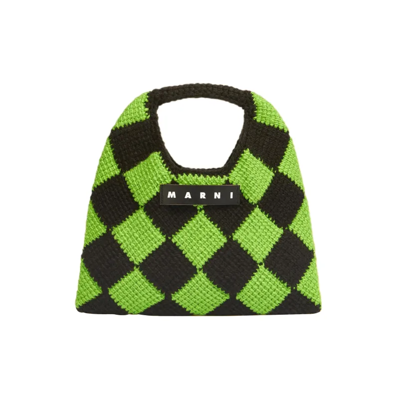 MARNI Acrylic With Cow Leather Basket Bag Handbag Small Size Women's Green/Black-0