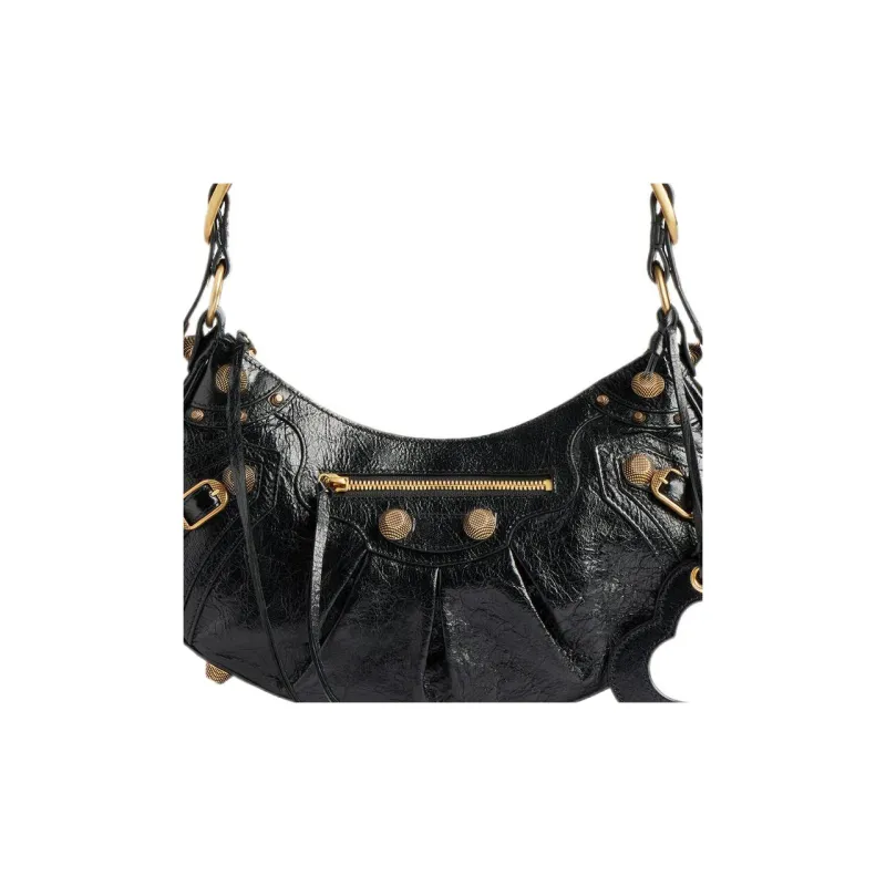 Balenciaga Le Cagole Cow Leather Crescent Bag, Dumpling Bag, Biker Bag, Shoulder Bag, Handbag Small Size Women's Black-4
