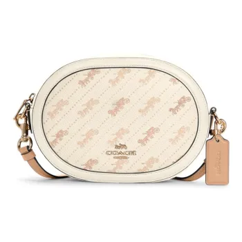 COACH Horse And Garriage Coated Canvas With Leather Camera Bag Shoulder Bag Crossbody Bag Small Size Women's Ecru
