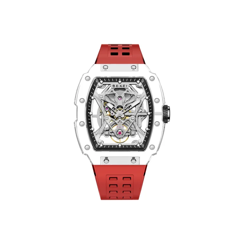 BEXEI Rin Chie Collection Automatic Mechanical Movement Rubber Strap Watch Men's Watches Cut Out Dial-9