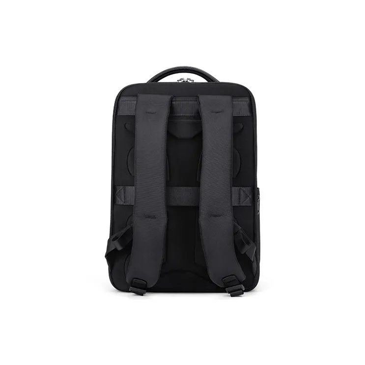 Simvay Clos Fabric With Cow Leather Backpack Laptop Bag Travel Bag Large Size Men's Black-3