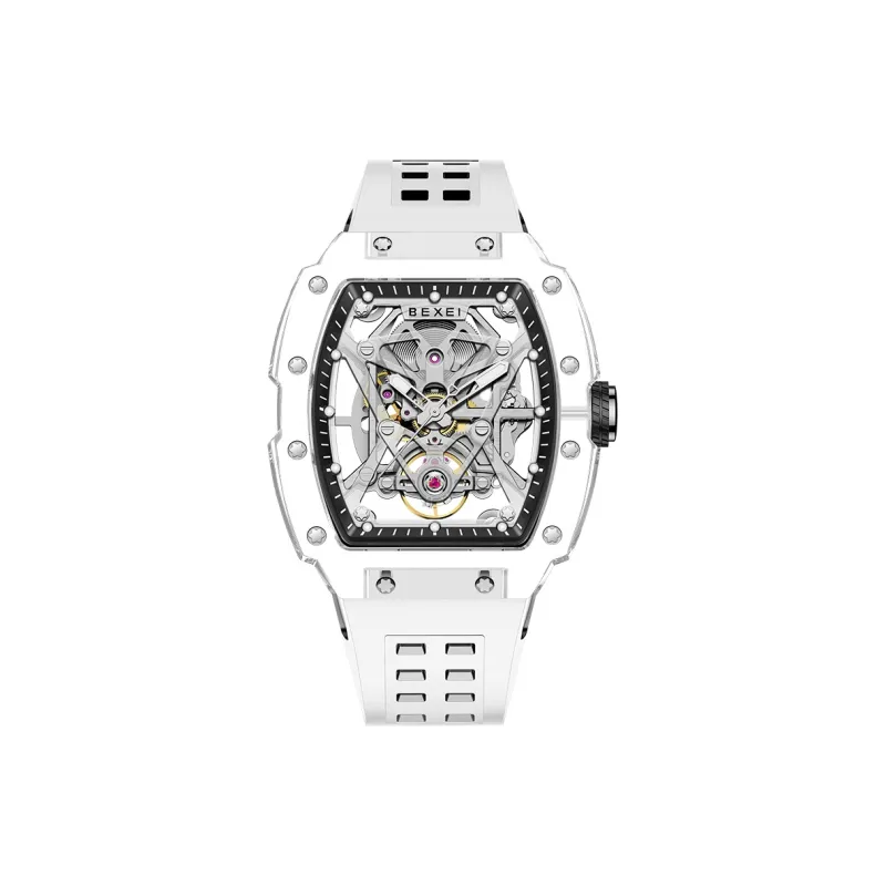 BEXEI Rin Chie Collection Automatic Mechanical Movement Rubber Strap Watch Men's Watches Cut Out Dial-5
